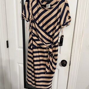 Jones New York Navy and Beige Striped Dress